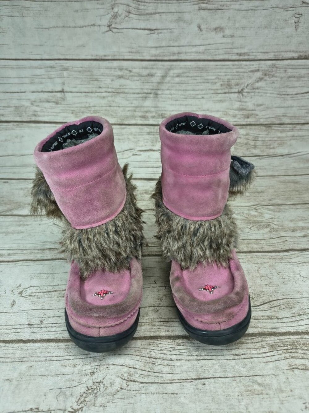 Manitobah Mukluks Pink Suede Fur Trim Boots Kids Size 12